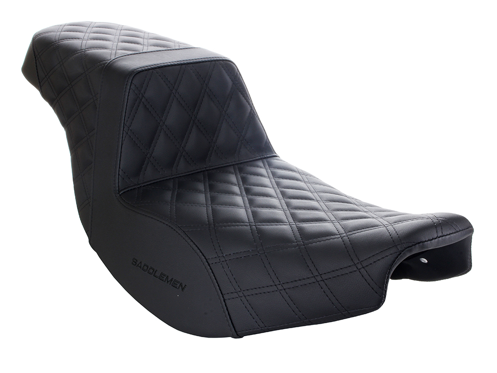 SADDLEMEN SEATS Step-Up LS Dual Seat with Black Double Diamond Lattice Stitch Front & Rear. Fits Indian Touring 2014up.