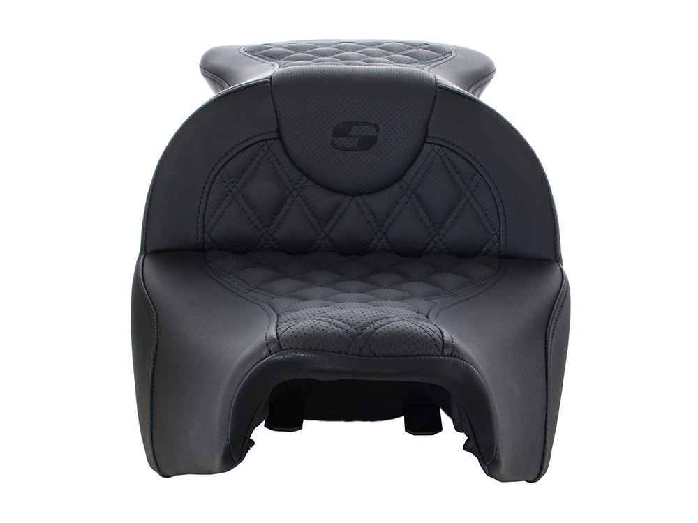 SADDLEMEN SEATS RoadSofa LS Dual Seat with Black Double Diamond Lattice Stitch. Fits Indian Touring 2014up.