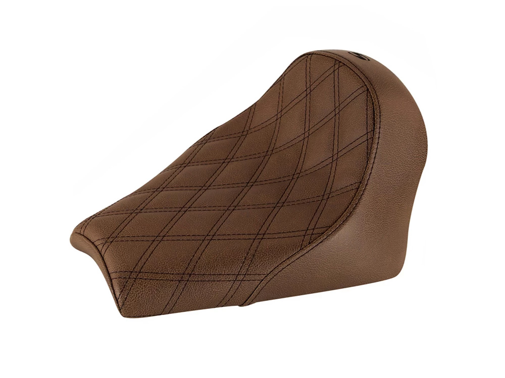 SADDLEMEN SEATS Brown Renegade LS Solo Seat with Black Double Diamond Lattice Stitch. Fits Scout Bobber 2018-2024