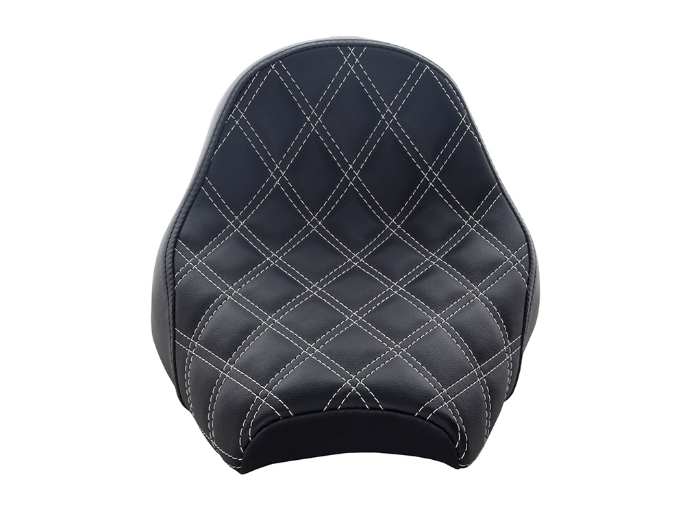 SADDLEMEN SEATS Renegade LS Solo Seat with Silver Double Diamond Lattice Stitch. Fits Scout Bobber 2018-2024