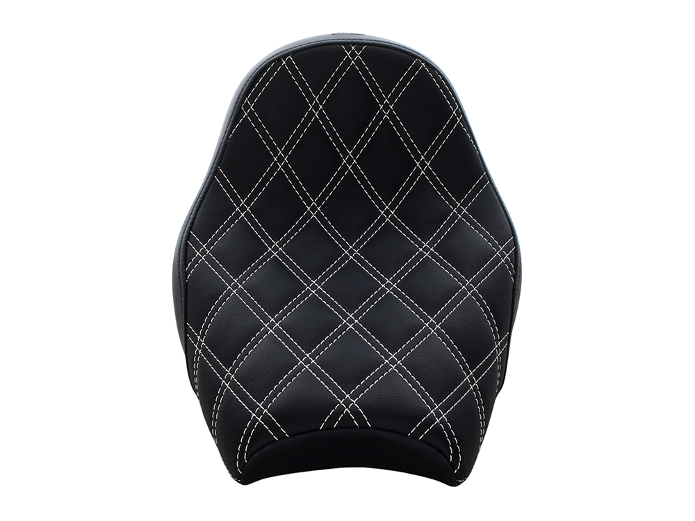SADDLEMEN SEATS Renegade LS Solo Seat with White Double Diamond Lattice Stitch. Fits Scout Bobber 2018-2024