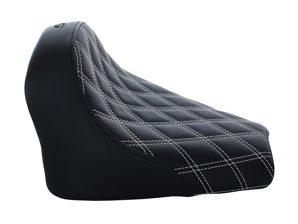 SADDLEMEN SEATS Renegade LS Solo Seat with White Double Diamond Lattice Stitch. Fits Scout Bobber 2018-2024