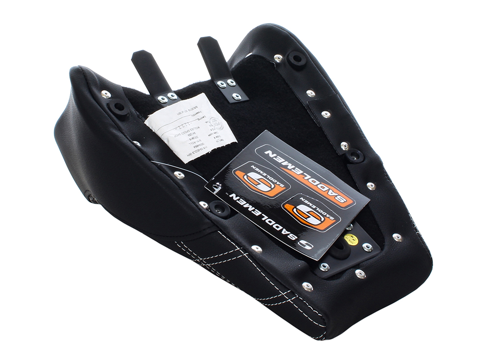 SADDLEMEN SEATS Renegade LS Solo Seat with White Double Diamond Lattice Stitch. Fits Scout Bobber 2018-2024