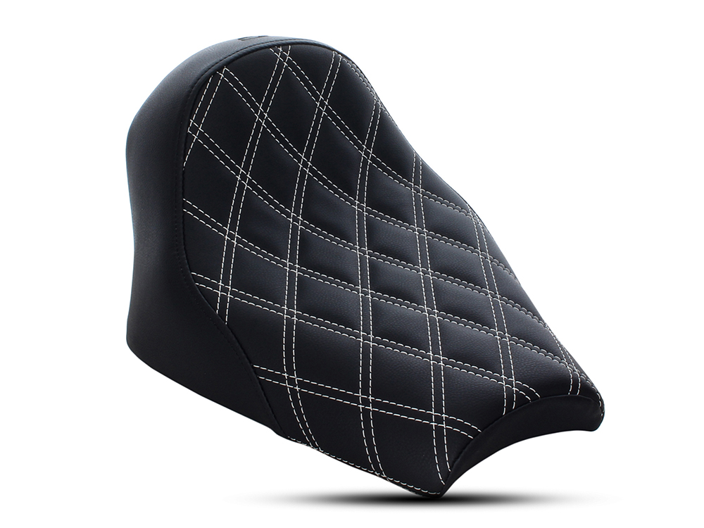SADDLEMEN SEATS Renegade LS Solo Seat with White Double Diamond Lattice Stitch. Fits Scout Bobber 2018-2024