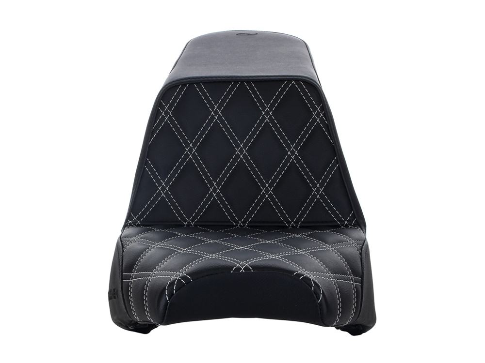 SADDLEMEN SEATS Step-Up LS Dual Seat with Silver Double Diamond Lattice Stitch. Fits Scout Bobber  2018-2024