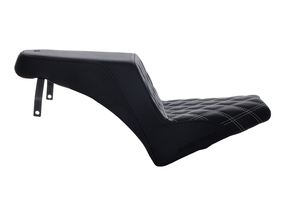 SADDLEMEN SEATS Step-Up LS Dual Seat with Silver Double Diamond Lattice Stitch. Fits Scout Bobber  2018-2024