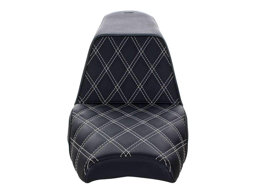 SADDLEMEN SEATS Step-Up LS Dual with Seat White Double Diamond Lattice Stitch. Fits Scout Bobber  2018-2024