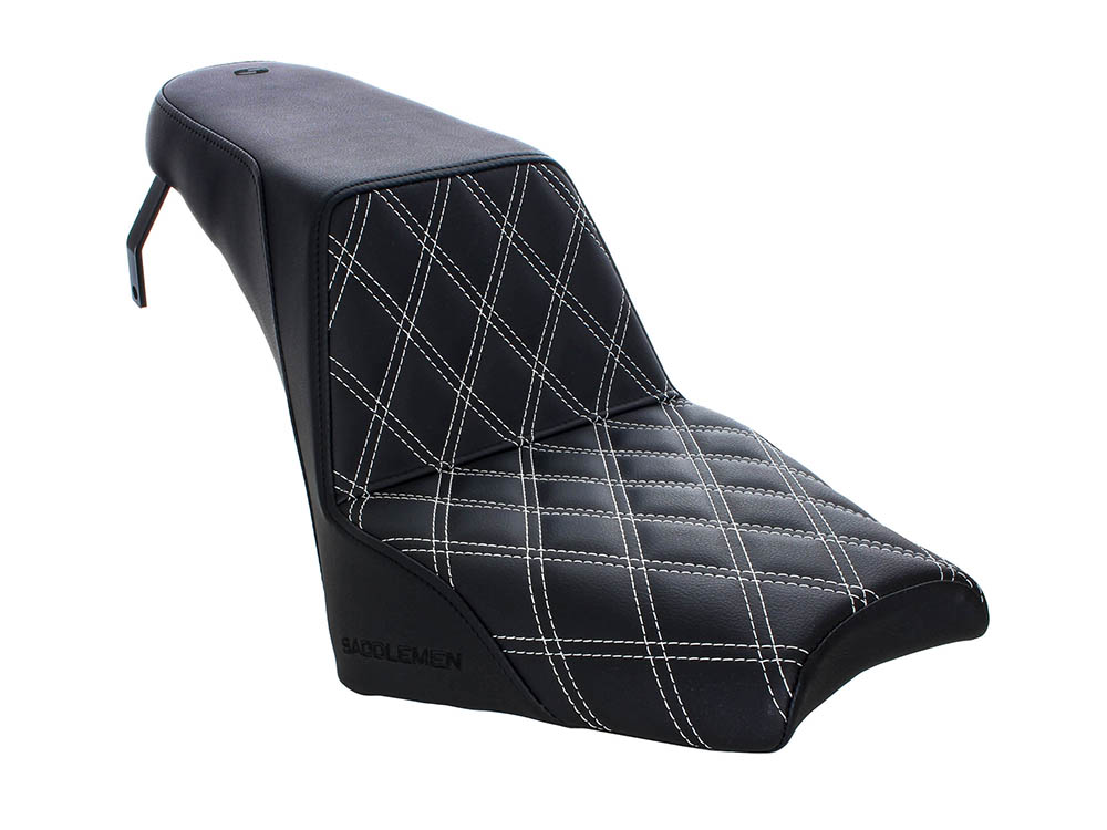 SADDLEMEN SEATS Step-Up LS Dual with Seat White Double Diamond Lattice Stitch. Fits Scout Bobber  2018-2024