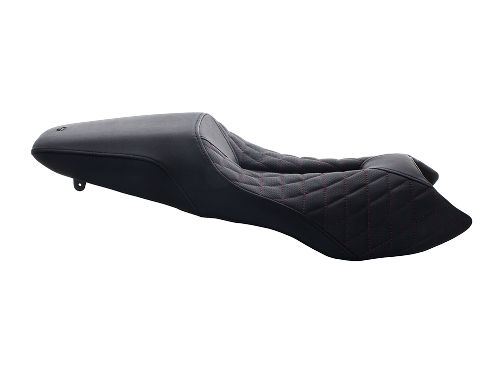 SADDLEMEN SEATS Track-LS Dual Seat with Burgundy Diamond Lattice Stitch. Fits Indian FTR1200 2019-2024