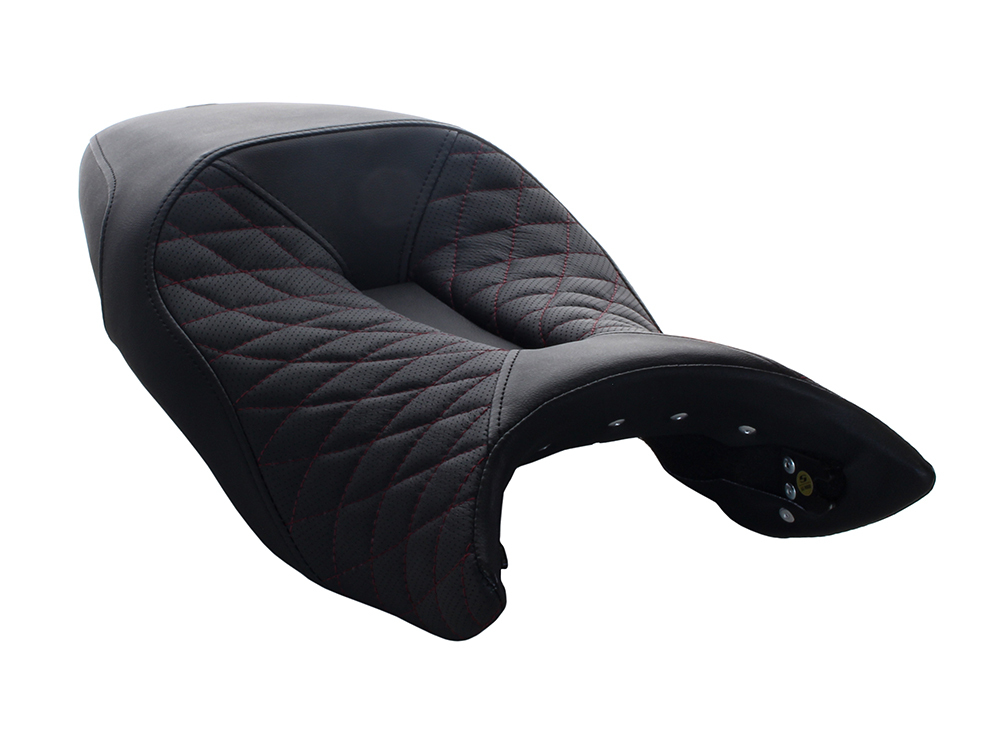 SADDLEMEN SEATS Track-LS Dual Seat with Burgundy Diamond Lattice Stitch. Fits Indian FTR1200 2019-2024