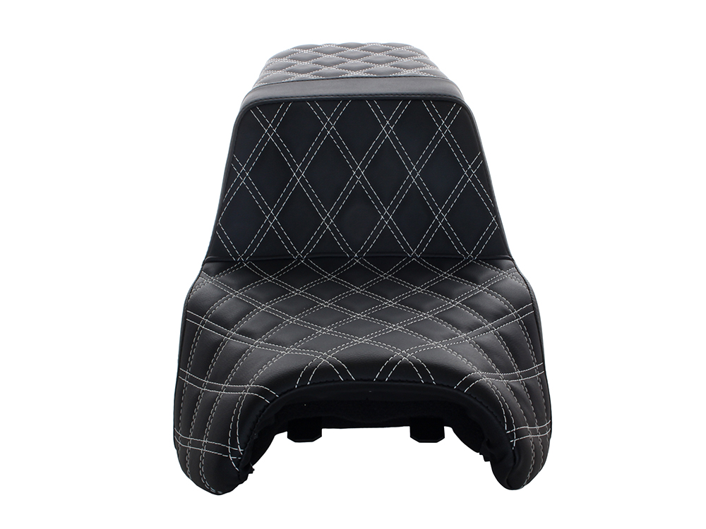 SADDLEMEN SEATS Step-Up LS Dual Seat with White Double Diamond Lattice Stitch Front & Rear. Fits Indian Challenger 2020up.