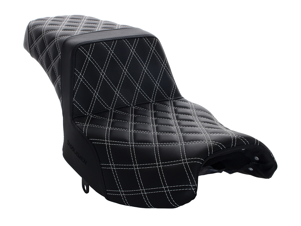SADDLEMEN SEATS Step-Up LS Dual Seat with White Double Diamond Lattice Stitch Front & Rear. Fits Indian Challenger 2020up.