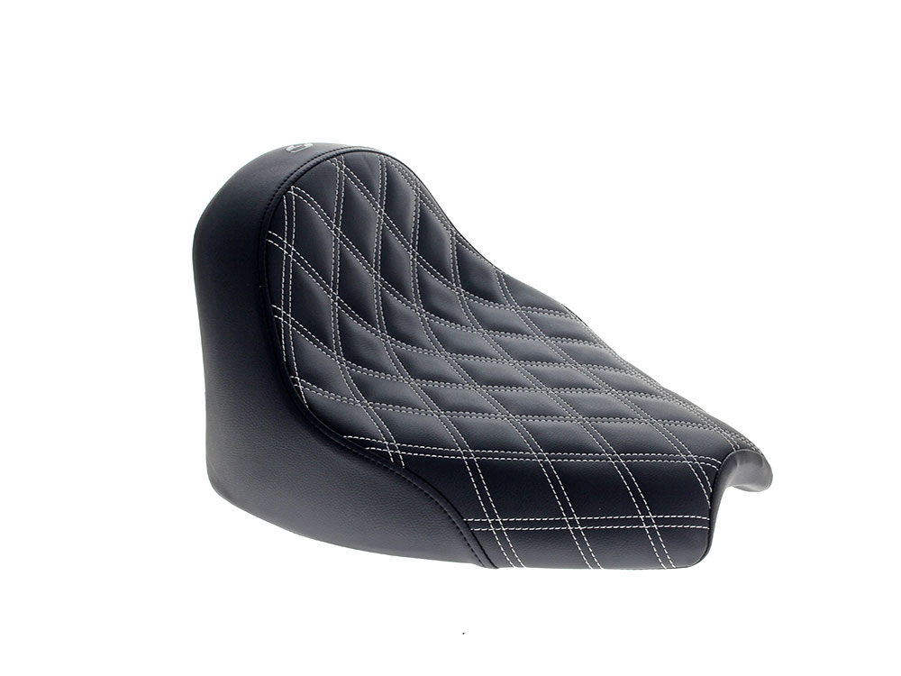 SADDLEMEN SEATS Renegade LS Solo Seat with White Double Diamond Lattice Stitch. Fits Indian Cruiser 2022up