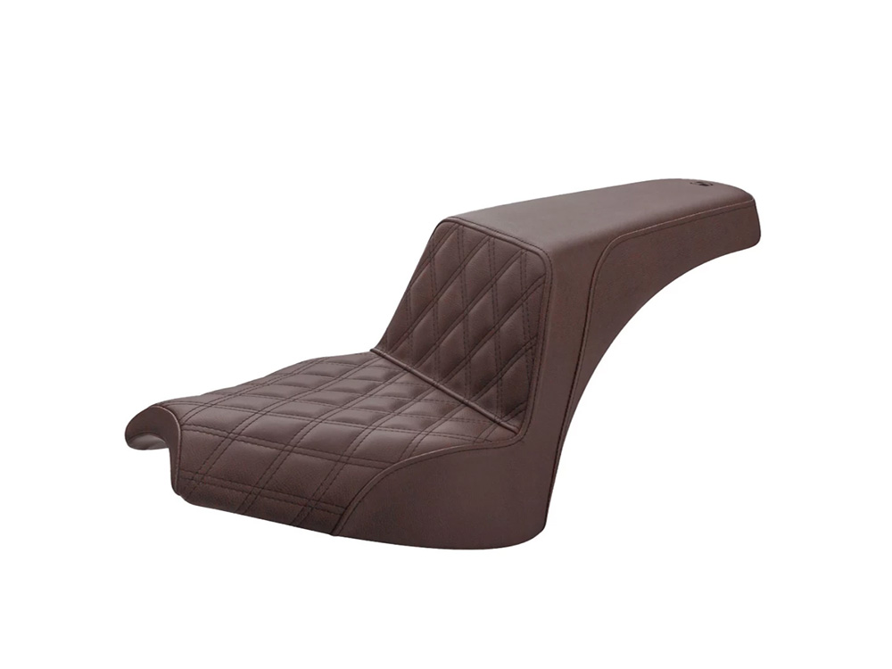 SADDLEMEN SEATS Brown Step-Up LS Dual Seat with Black Double Diamond Lattice Stitch. Fits Indian Cruiser 2022up