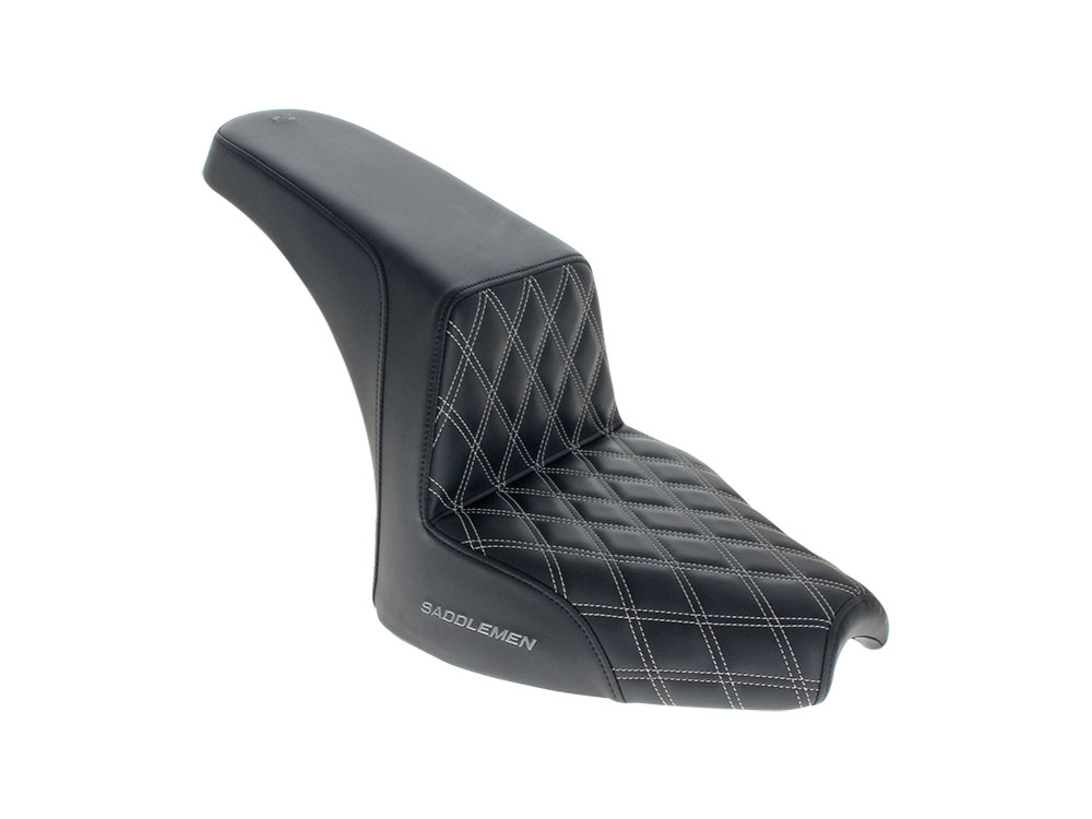 SADDLEMEN SEATS Step-Up LS Dual Seat with Dark Grey Double Diamond Lattice Stitch. Fits Indian Cruiser 2022up