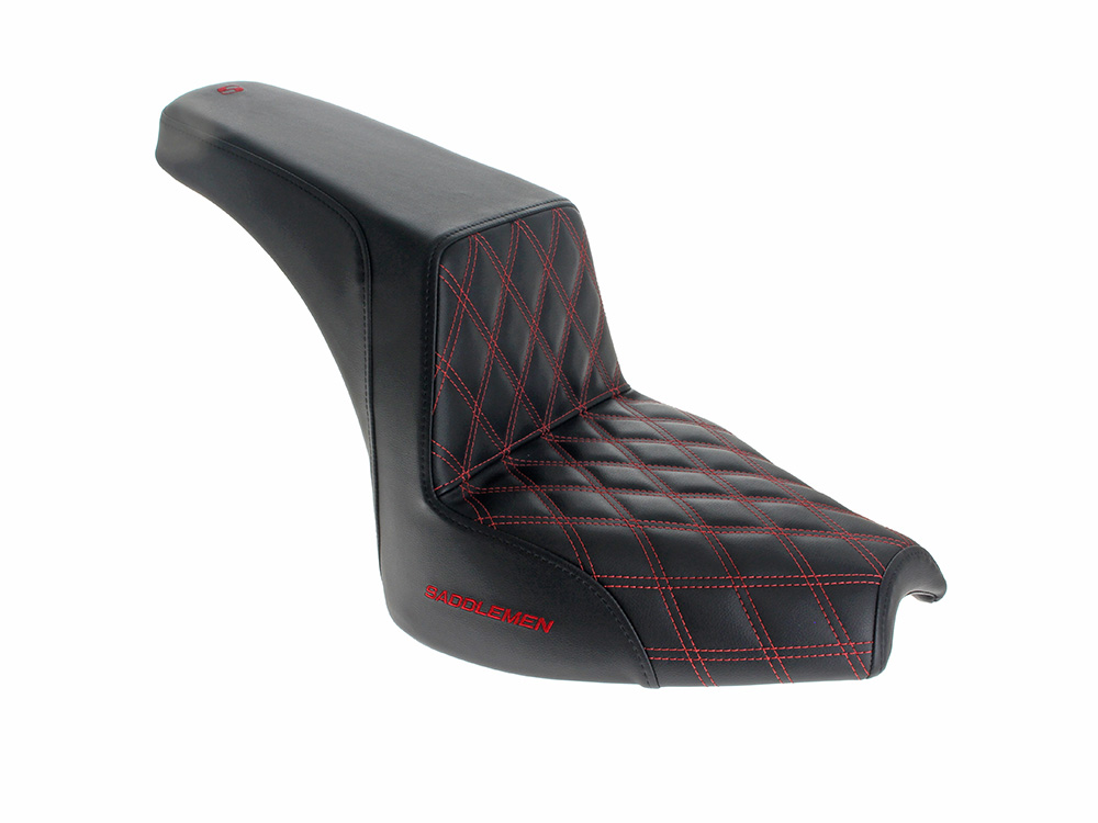 SADDLEMEN SEATS Step-Up LS Dual Seat with Red Double Diamond Lattice Stitch. Fits Indian Cruiser 2022up