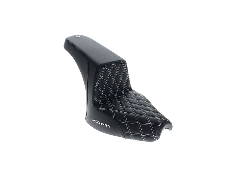SADDLEMEN SEATS Step-Up LS Dual Seat with White Double Diamond Lattice Stitch. Fits Indian Cruiser 2022up