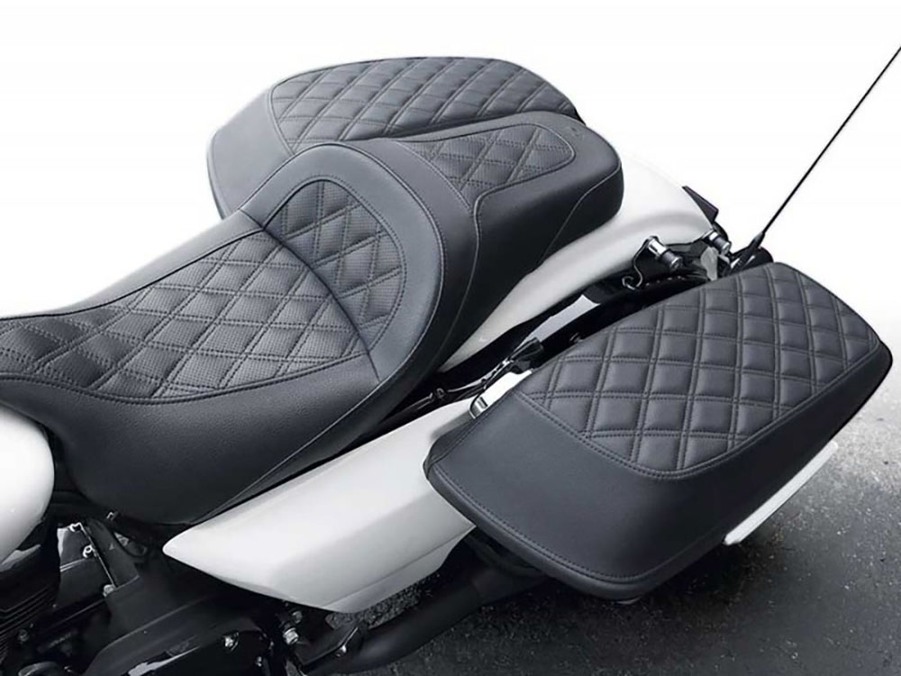 SADDLEMEN SEATS Lattice Stitch Saddlebag Lid Covers. Fits Most Touring 2008-2024