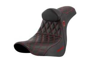 SADDLEMEN SEATS Pro Series San Diego Customs Performance Gripper Dual Seat with Backrest & Red Stitch. Fits Dyna 2006-2017 SADDLEMEN SEATS Pro Series San Diego Customs Performance Gripper Dual Seat with Backrest & Red Stitch. Fits Dyna 2006-2017