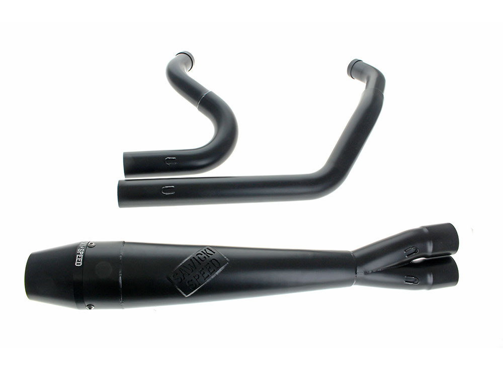 Sawicki Speed Mid Length 2-into-1 Exhaust with Billet End Cap – Black. Fits Softail 1986-2017.