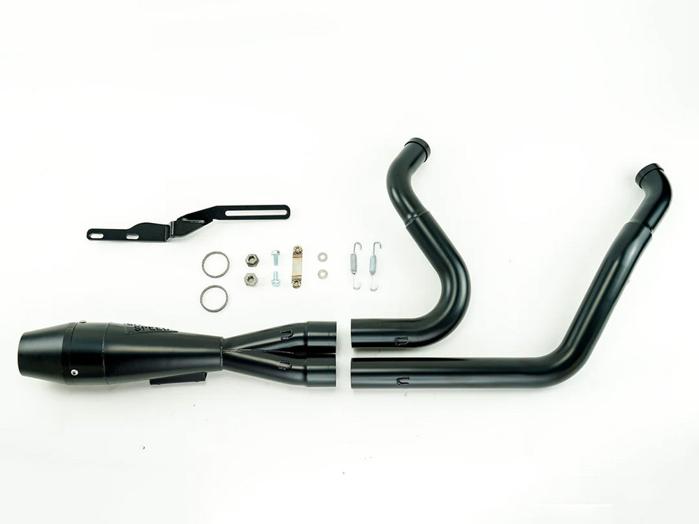 Sawicki Speed Shorty 2-into-1 Exhaust with Billet End Cap – Black. Fits Touring 1995-2016.