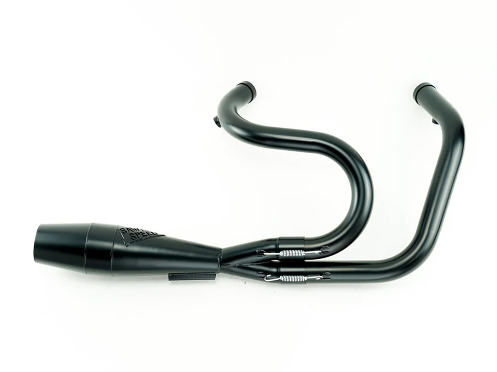 Sawicki Speed Shorty 2-into-1 Exhaust with Welded End Cap – Black. Fits Sportster 2004-2021 with Mid Controls.