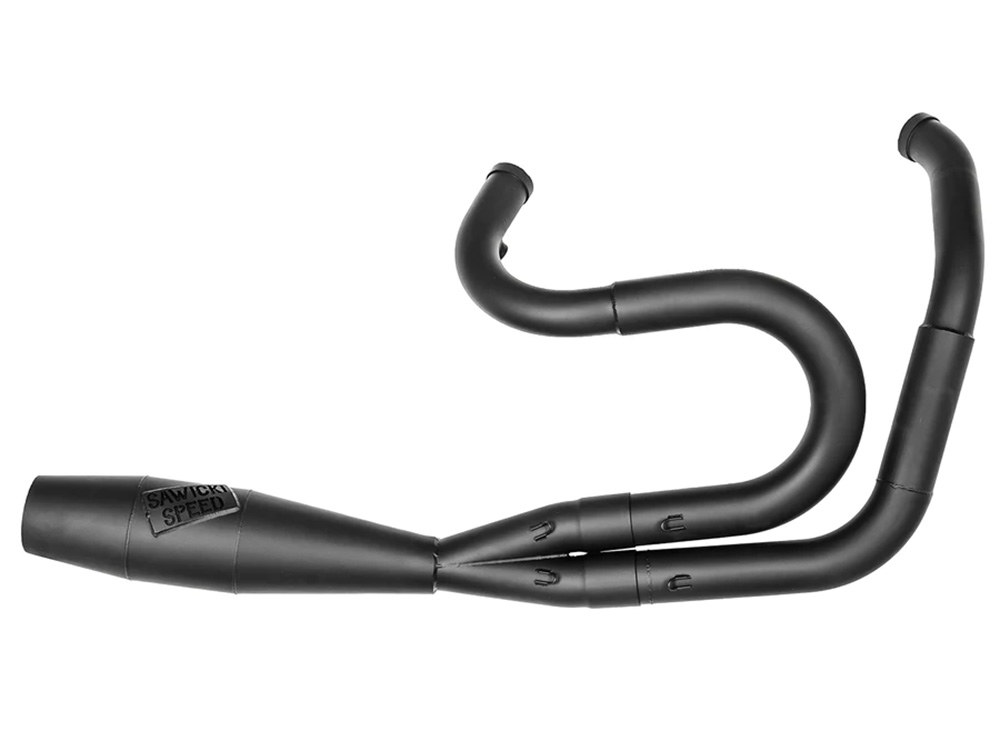 Sawicki Speed Shorty 2-into-1 Exhaust with Welded End Cap – Black. Fits Dyna 1991-2017.