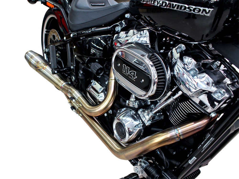 Sawicki Speed Mid Length 2-into-1 Exhaust with Welded End Cap – Stainless. Fits Softail 2018up with 240 Rear Tyre.