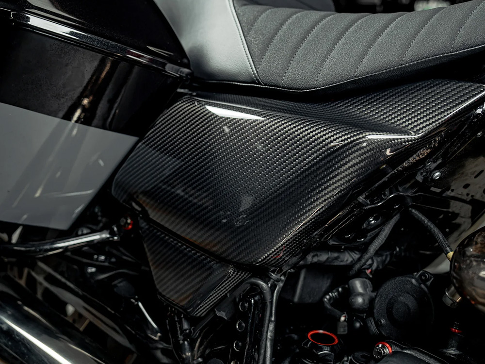 SLYFOX Carbon Side Covers – Gloss Finish. Fits CVO Touring 2023up, Street Glide & Road Glide 2024up, Touring 2025up