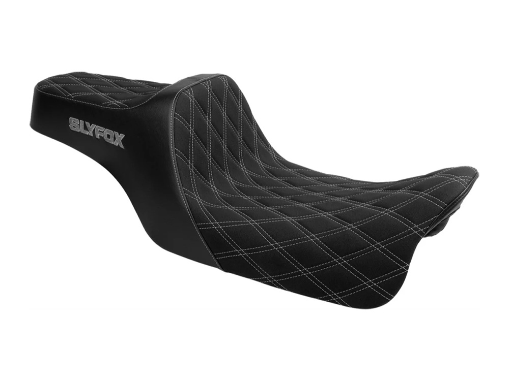 SLYFOX Highnoon Dual Seat with Grey Double Diamond Stitch. Fits Most Touring 2008-2024