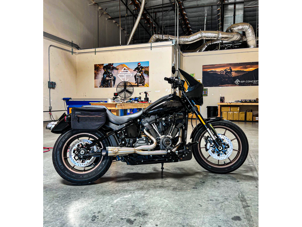 SP Concepts EXHAUST 2-into-1 Cutback Exhaust – Stainless Steel with Black End Cap. Fits Softail 2018up Non-240 Rear Tyre Models.