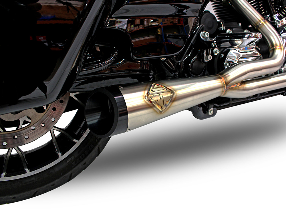 SP Concepts EXHAUST 2-into-1 Cutback Exhaust – Stainless Steel with Black End Cap. Fits Touring 2017up.
