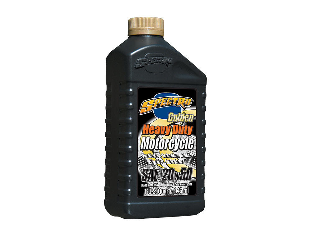 Spectro Oils Heavy Duty Golden Semi-Synthetic Engine Oil. 20w50 1 Quart Bottle (946ml). Fits Big Twin 1984up.