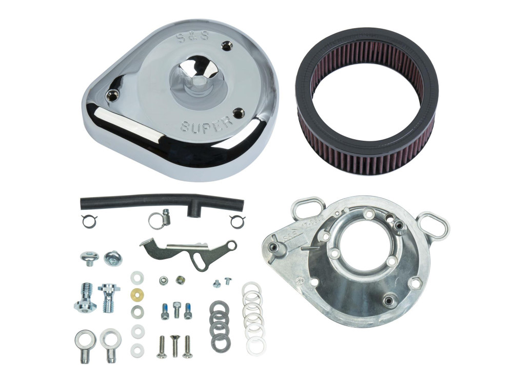 S&S Teardrop Air Cleaner Kit – Chrome. Fits Big Twin 1992-1999 & Sportster 1991-2003 Models with S&S Super E or G Carburettor.