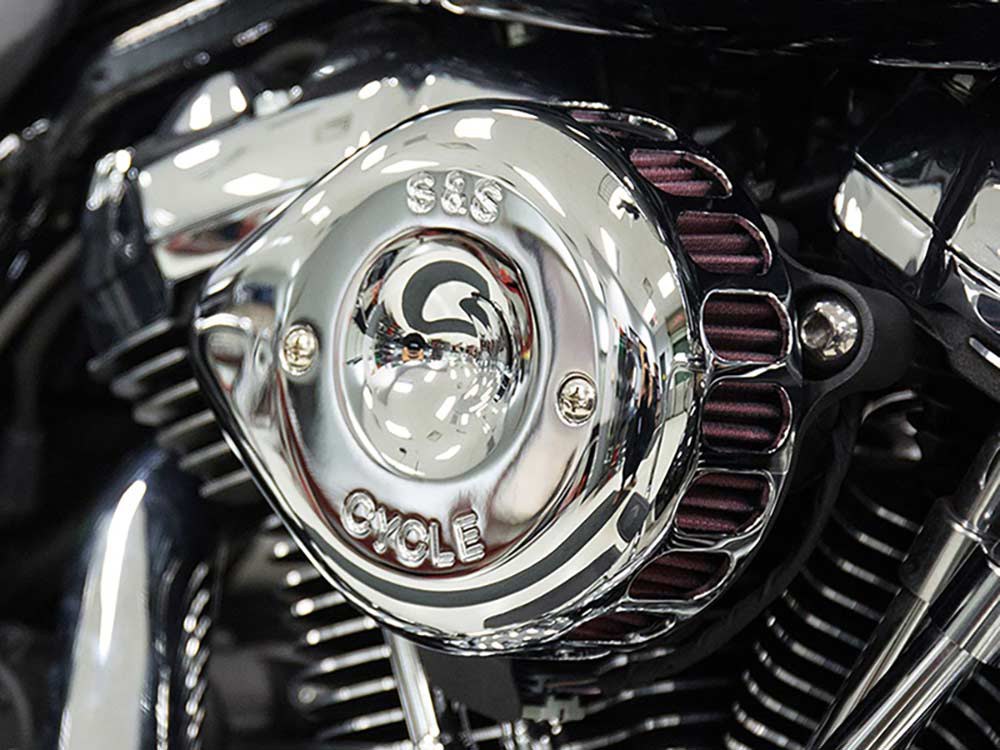 S&S Mini Teardrop Air Cleaner Kit – Chrome. Fits Touring 2008-2016, Softail 2016-2017, CVO Softail 2011-2017 & Dyna Low Rider S 2016-2017 with Throttle-by-Wire