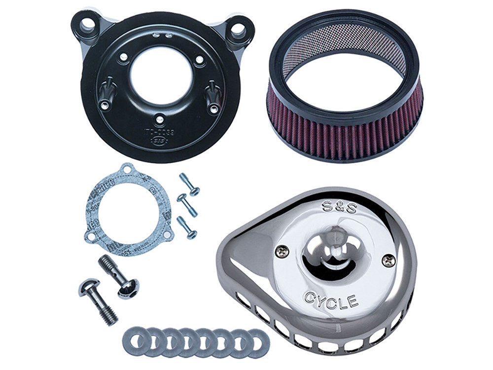 S&S Mini Teardrop Air Cleaner Kit – Chrome. Fits Touring 2008-2016, Softail 2016-2017, CVO Softail 2011-2017 & Dyna Low Rider S 2016-2017 with Throttle-by-Wire