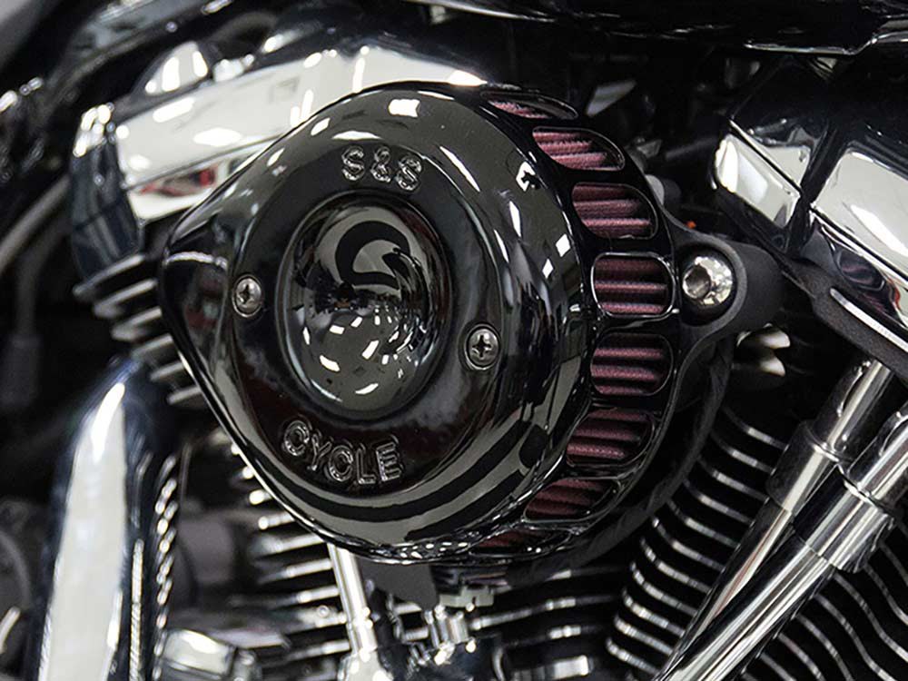 S&S Mini Teardrop Air Cleaner Kit – Black. Fits Touring 2008-2016, Softail 2016-2017, CVO Softail 2011-2017 & Dyna Low Rider S 2016-2017 with Throttle-by-Wire