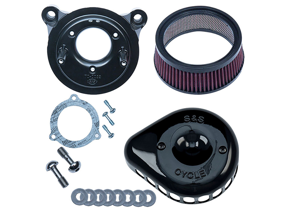 S&S Mini Teardrop Air Cleaner Kit – Black. Fits Touring 2008-2016, Softail 2016-2017, CVO Softail 2011-2017 & Dyna Low Rider S 2016-2017 with Throttle-by-Wire