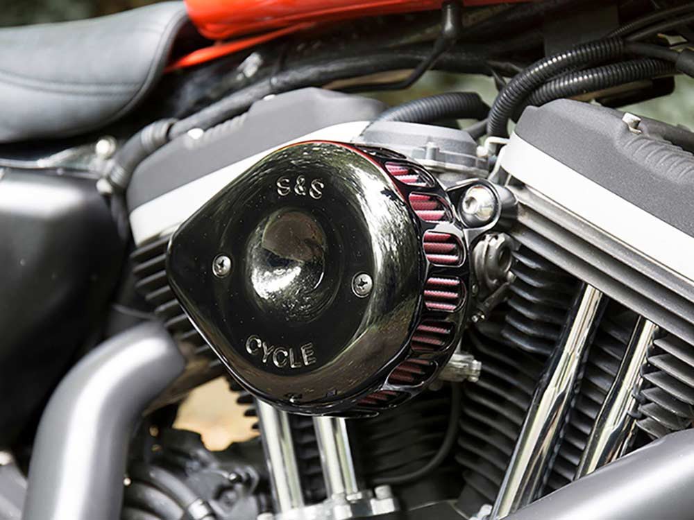 S&S Mini Teardrop Air Cleaner Kit – Black. Fits Sportster 2007-2021 with EFI.
