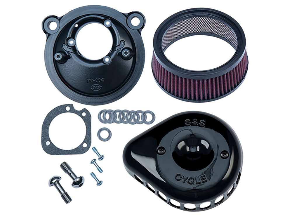 S&S Mini Teardrop Air Cleaner Kit – Black. Fits Sportster 2007-2021 with EFI.