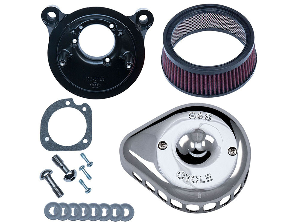S&S Mini Teardrop Air Cleaner Kit – Chrome. Fits Big Twins 1993-2017 with CV Carb or Cable Operated Delphi EFI.