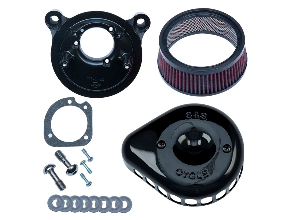 S&S Mini Teardrop Air Cleaner Kit – Black. Fits Big Twins 1993-2017 with CV Carb or Cable Operated Delphi EFI.