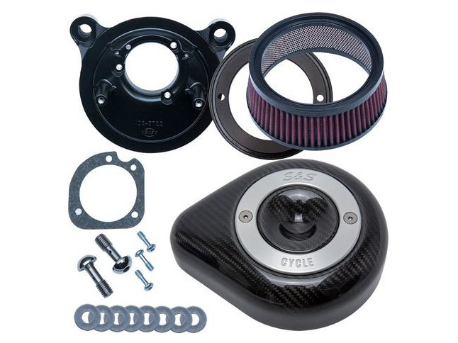 S&S Stealth Teardrop Air Cleaner Kit – Carbon Fiber. Fits Twin Cam 1999-2017 with Cable Operated Carburettor & Throttle Body.