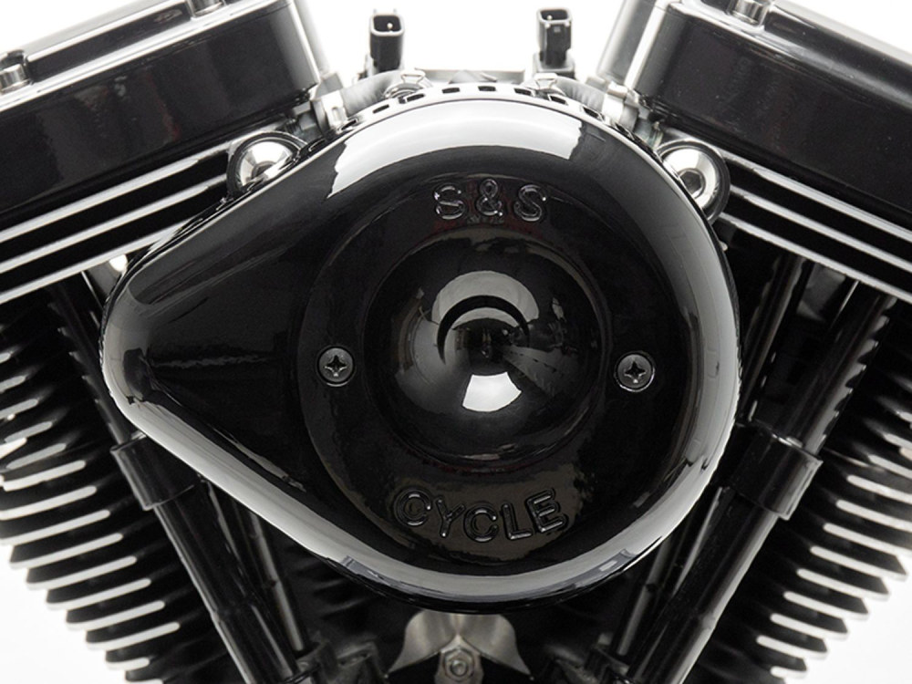 S&S Slasher Teardrop Air Cleaner Cover – Black. Fits S&S Stealth Air Cleaners.