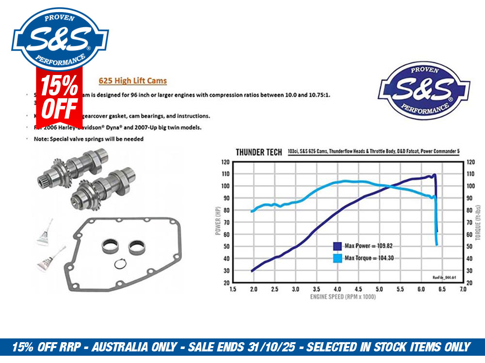 S&S 625C Chain Drive Camshaft Kit. Fits Dyna 2006 & Twin Cam 2007-2017.