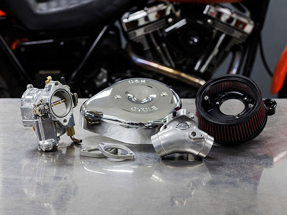 S&S Super E Carburettor Kit. Fits Evo 1984-1999. Chrome Stealth Air Cleaner.