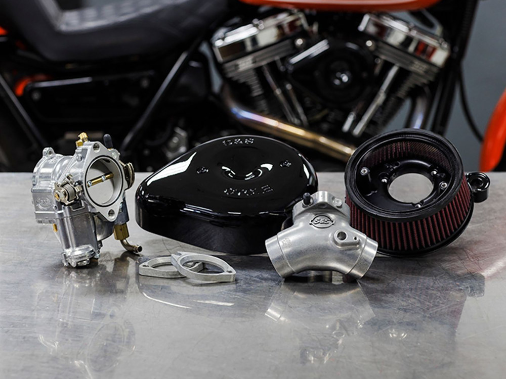 S&S Super E Carburettor Kit. Fits Evo 1984-1999. Black Stealth Air Cleaner.