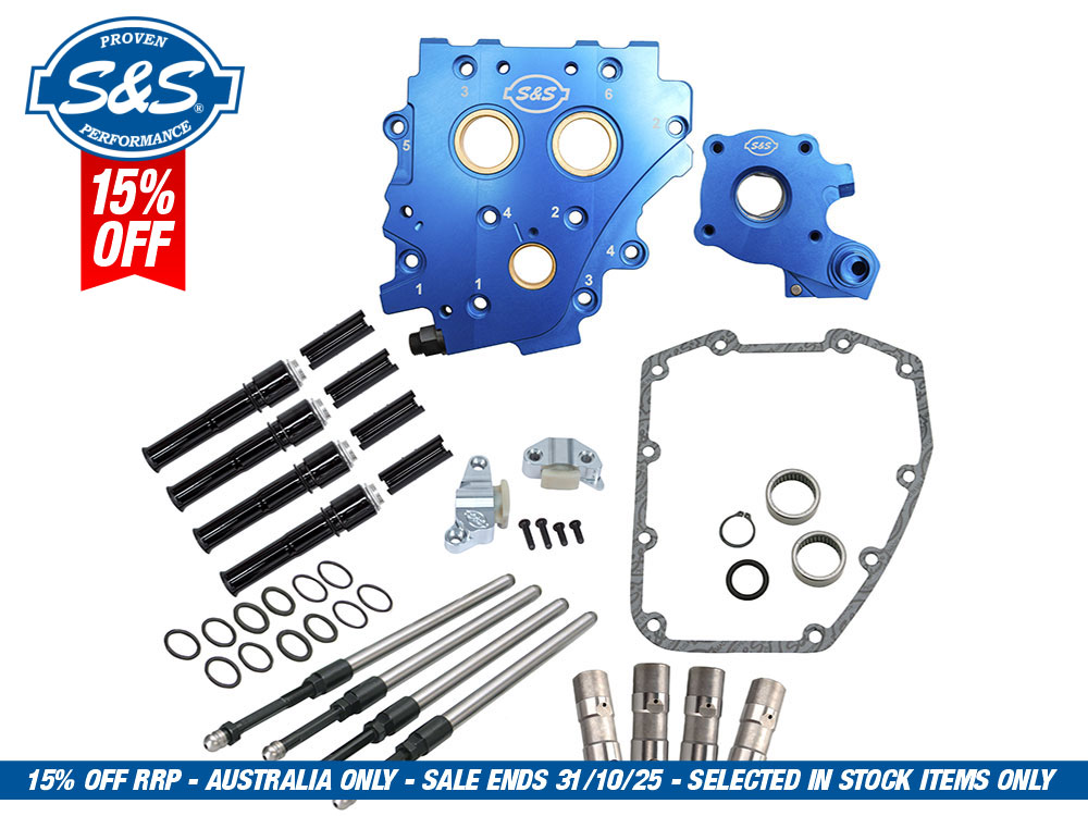 S&S Cam Chest Kit with Black Pushrod Kit, No Cam – Suits Chain Drive Camshaft. Fits Twin Cam 2007-2017