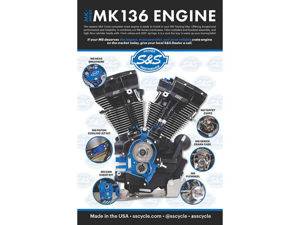 S&S 136ci Milwaukee Eight Engine – Black Edition. Fits Touring 2017-2023