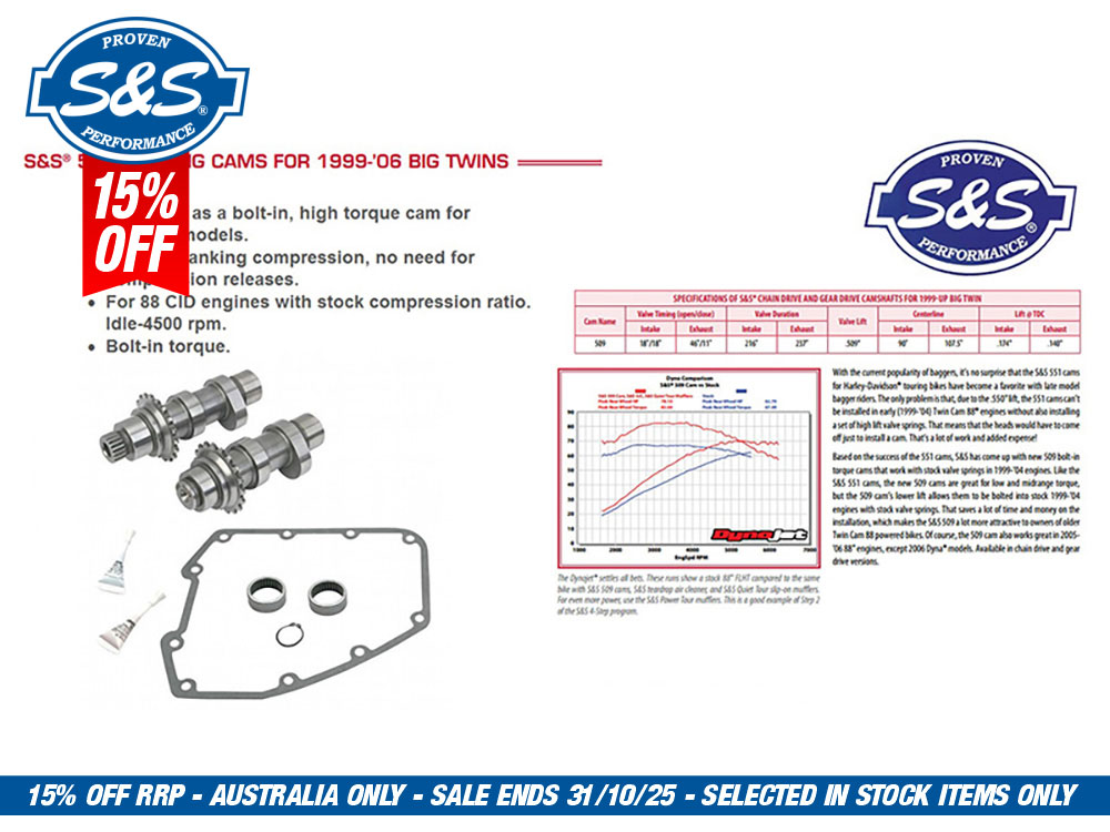 S&S 509C Chain Drive Camshaft Kit. Fits Twin Cam 1999-2006.
